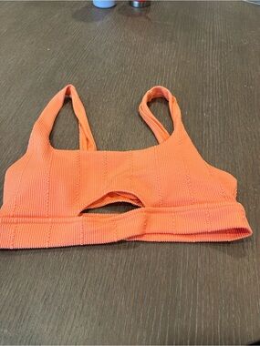 aerie Orange Ribbed Cutout swim top